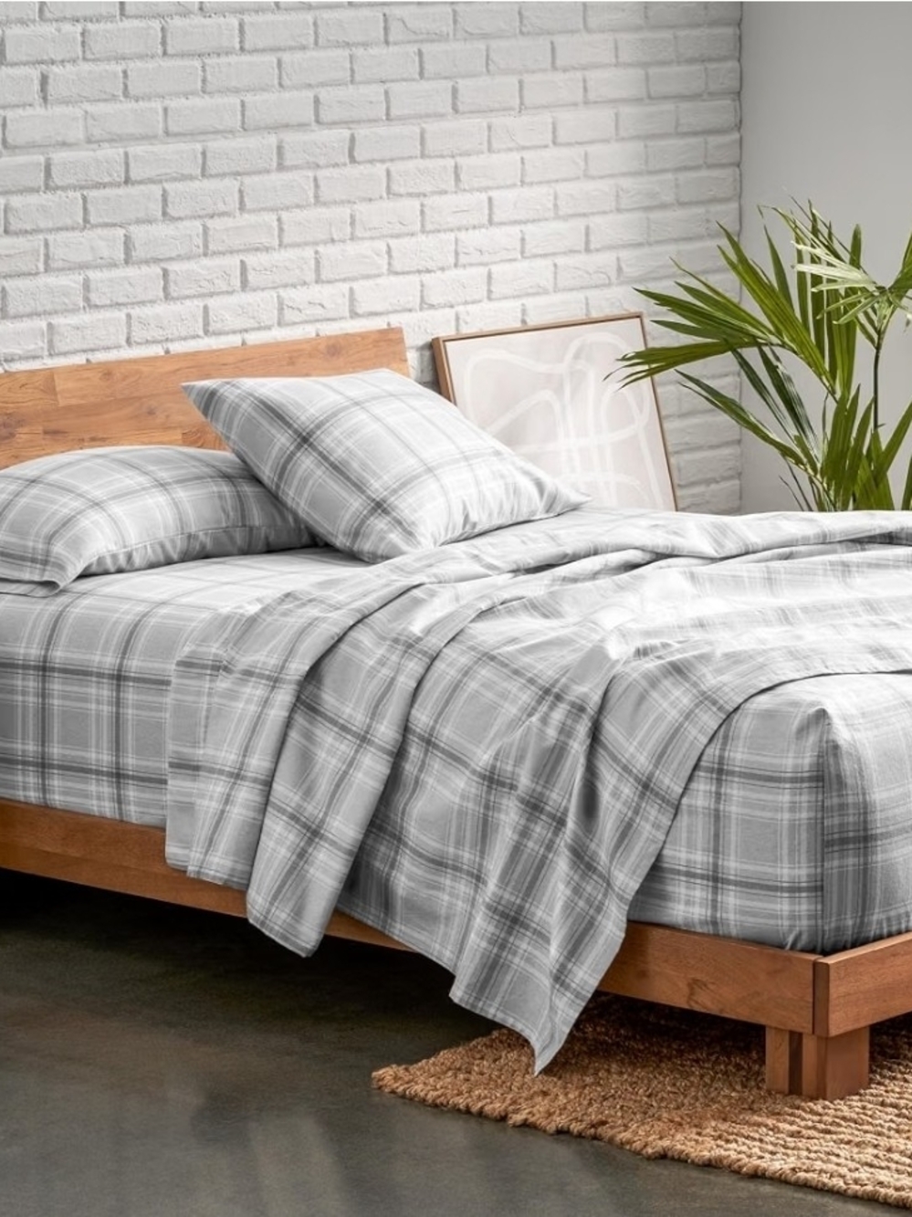 Bare Gray Plaid Bedding Set Queen Size